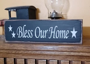 Bless Our Home Country farmhouse rustic shabby wood sign stars home decor - Picture 1 of 5