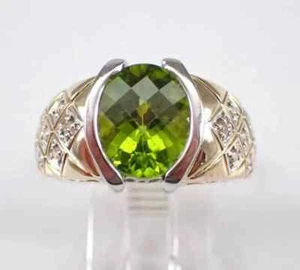 14K Yellow Gold Plated 2Ct Oval Cut Lab Created Peridot Solitaire Wedding Ring - Picture 1 of 4