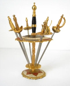 VTG RETRO 1960s SPANISH “TOLEDO” CLOISONNÉ SWORD COCKTAIL STICK HOLDER H: 10.5cm - Picture 1 of 11