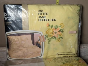 NEW Vintage JCPenney Double Bed Fitted Sheet yellow floral bow polyester cotton - Picture 1 of 2