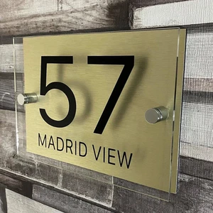 CUSTOM HOUSE SIGN GOLD NUMBER STREET SIGN GLASS EFFECT ACRYLIC ADDRESS DOOR - Bild 1 von 6