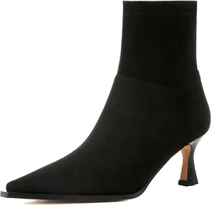 Black Suede Ankle Boots Women Side Zip Fall Boots Pointed Toe Size 9 M NWB - Picture 1 of 7