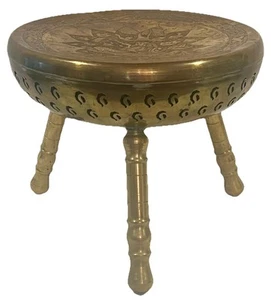 Vintage Nader Factory Sultan & Wife Brass 3-Legged Foot Warmer Stool -11.5”H - Picture 1 of 8
