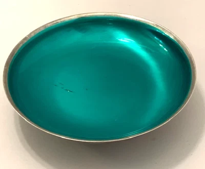 De Colección Oneida Platero Plato Cuenco Verde Azulado Esmalte Patas Art Deco Pátina MCM 6" Foto 1 de 4