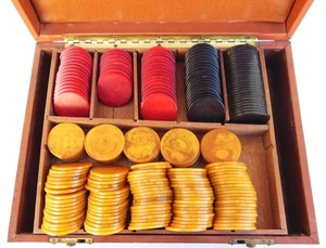 130 Vtg. Bakelite, Catalin Poker Chips Swirl, Marbled Red Butterscotch and Black - Picture 1 of 7