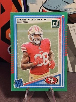 2025 Donruss Rated Rookie Mykel Williams Green Press Proof "RC" #319, 49ers  - Image 1 of 2