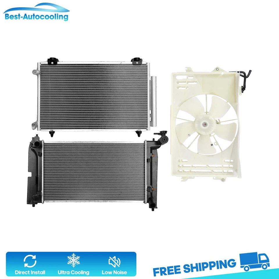 Aluminum Radiator Condenser & Cooling Fan Kit For 2005-2008 Toyota Corolla 1.8L - Image 1 of 4