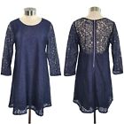 Abercrombie & Fitch Blue Lace A-Line Trapeze Long Sleeve Semi-Sheer Dress Size M