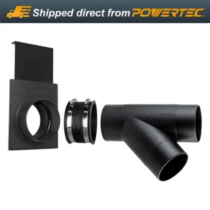 POWERTEC 70359 4" Y-Fitting with Blast Gate and Dust Control Flex Cuff, 1 Set - Picture 1 of 8