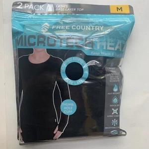Confezione da 2 FREE COUNTRY MEDIUM donna strato base top nero camicia microtech heat - Foto 1 di 6