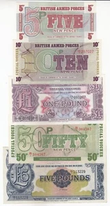 British Military Issue Bank Notes, Set of 5, All Different, XF UNC - Picture 1 of 2