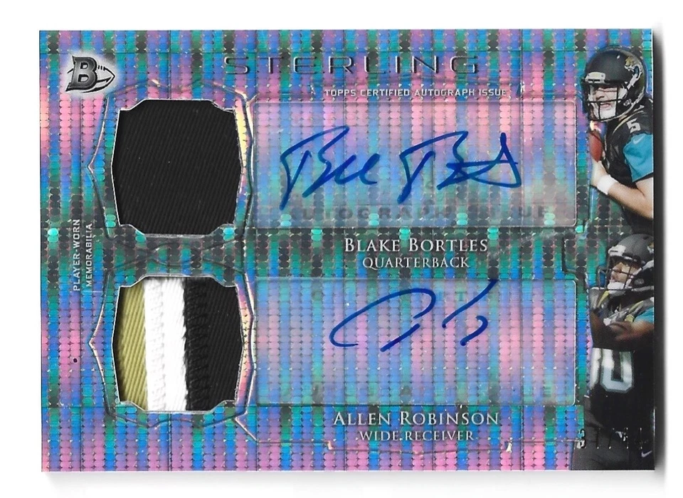 2014 BOWMAN STERLING FOOTBALL DUAL PATCH AUTO BLAKE BORTLES ALLEN ROBINSON # /44 - Image 1 of 1