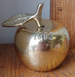 Vintage Lillian Vernon Brass Apple Bell 🍎Engraved MRS. DEGAND 1992 - Picture 1 of 3