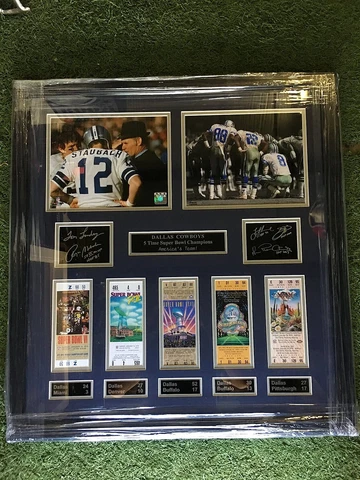 Dallas Cowboys Framed Replica SB Ticket Stubbs, Laser Etched Signatures & Photos Cover
