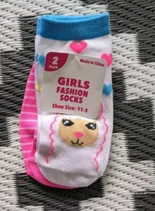 NWT Girls Fashion Socks Size 11-3, 2 Pack Llama Pink Multicolor Low Cut - Picture 1 of 4