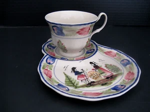 VTG Quimper Tradition Man &Woman Snack Plate & Cup Set - Picture 1 of 6