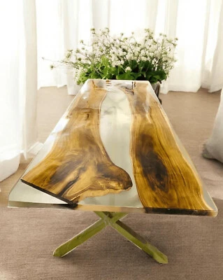 Clear Epoxy Resin Dining Table Top Handmade Kitchen Slab Furniture Top Home Deco - Image 1 of 4