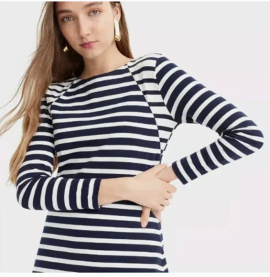 J. Crew 365 Navy blue White Striped Knit French Long Sleeve Dress Nwt XST - Image 1 of 4