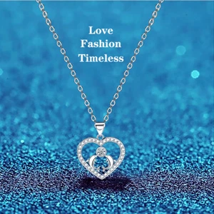 Heart Pendant Necklace for Women 18k White Gold Plated Love Dolphin Necklace - Picture 1 of 7