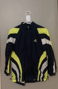 Boys Adidas Sz Medium Zip Up Windbreaker Lined Navy Blue White & Yellow #I - Picture 1 of 7