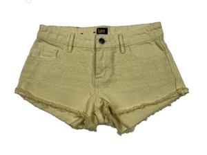 LEE Shorts Denim Embroidered Front Raw Hem Zip Fly Pale Yellow Cheeky  Size 6 - Picture 1 of 9