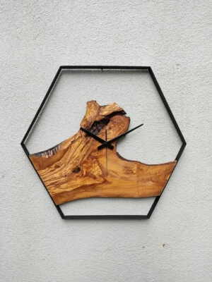 Reloj de Pared Estilo Único y Elegante Decorativo Diseñador Hecho a Mano Madera de Olivo, Regalo Foto 1 de 4