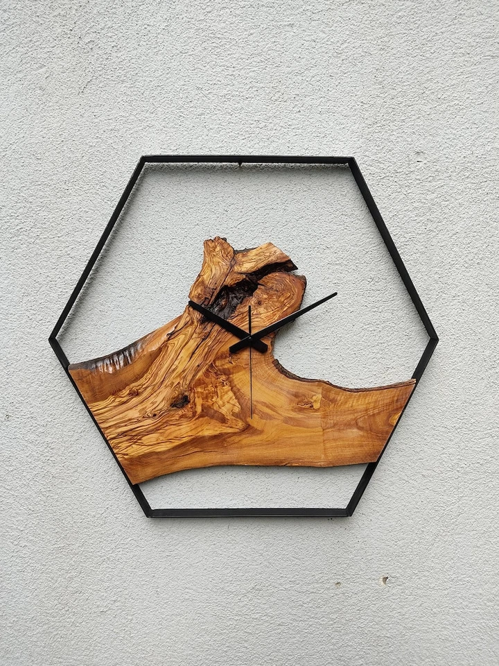 Reloj de Pared Estilo Único y Elegante Decorativo Diseñador Hecho a Mano Madera de Olivo, Regalo Foto 1 de 4