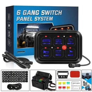 6 Gang Switch Panel Light Control Relay System w/ Cable Kit for Truck UTV SUV - Foto 1 di 12