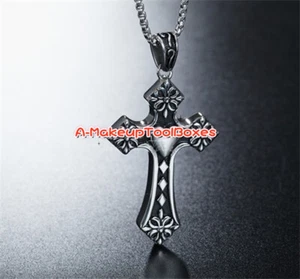 Mens Womens Stainless Steel Love Heart Cross Pendant Chain 60/70CM Necklace J763 - Picture 1 of 3