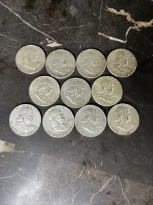 Lote de 11 monedas de medio dólar Franklin 1948 - 1958 (1950, 1951, 1952, 1953, 1954) - Imagen 1 de 1