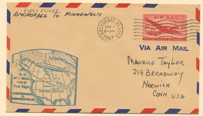 USA Sc. C32 5c Anchorage Minneapolis DC-4 Skymaster Aviation on 1947 FDC (4) - Image 1 of 2