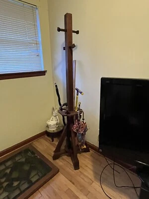 Antique Tiger Oak Coat /Hat Floor Stand y Convey Davis - Image 1 of 4