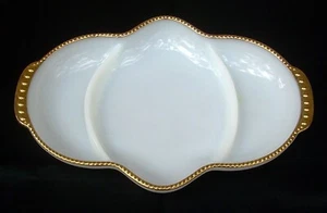 Bandeja Fire King Relish 3 Piezas Oblonga Blanco Leche 22 K Borde Dorado De Colección Ancla Hocking - Imagen 1 de 2