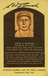 Edd Roush Signed Autographed Hall of Fame Plaque Postcard Cincinnati Reds - Picture 1 of 1
