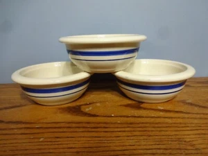 Hartstone Pottery Cereal Bowls Vintage USA Cream Blue Stripe Set of 4 - Picture 1 of 4