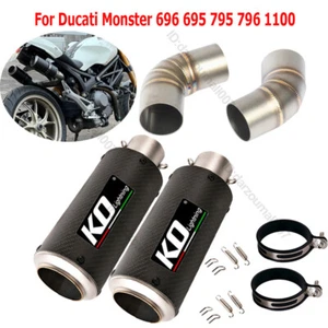 For Ducati Monster 696 695 795 796 1100 Exhaust Carbon Mufflers Mid Link Pipe - Picture 1 of 12
