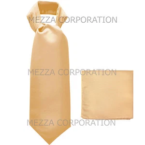 New Vesuvio Napoli Men's Polyester Ascot Cravat Necktie Hankie Solid Beige - Picture 1 of 3