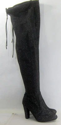NEW Black GLITTERY  4"Block High Heel Stretch Over Knee  Boots  WOMEN Size  7 - Image 1 of 4