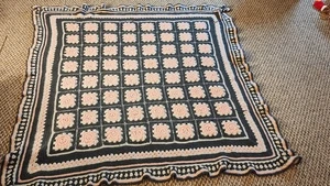 Cottage Core/Granny Chic Floral Crocheted Afghan, Grey And Pink 54in × 54in - Picture 1 of 9