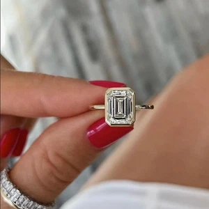 Emerald Cut VVS1D Diamond Solitaire Engagement Ring 14K Yellow Gold Finish - Picture 1 of 7