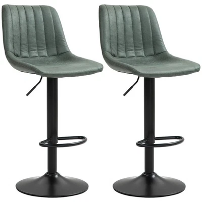 HOMCOM Bar Stools Set of 2 Adjustable Swivel Bar Chairs with Backrest Green - Image 1 of 4