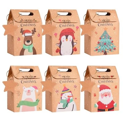  Bolsas de golosinas de Navidad 24 piezas cajas de regalo de papel Kraft bolsas Navidad marrón kraft Foto 1 de 4