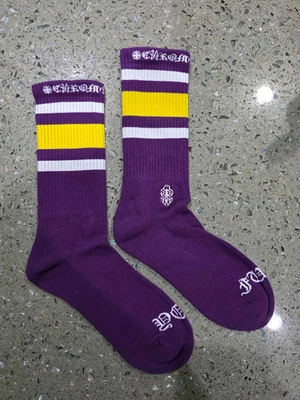 Chrome Hearts Purple Yellow Stripe Logo Crew Socks - Image 1 of 3