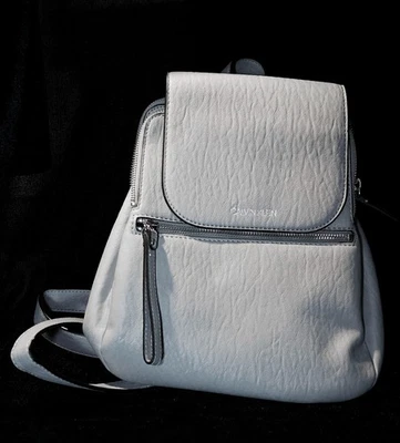 Calvin Klein - Mini Backpack – Light Gray Pebbled Faux Leather – Chic & Clean - Image 1 of 4