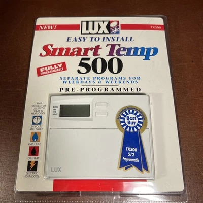 Lux TX500 Smart Temp Programmable Thermostat For Heat Heat/Cool Gas Oil Electric - Image 1 of 2