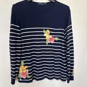 Polo Ralph Lauren Top Mujer Talla XL Rayas Azul Marino Poni Algodón Coastal Resort - Imagen 1 de 13