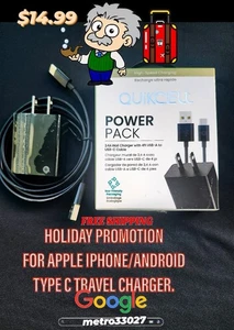 TRAVEL CHARGER  High Speed PowerPack 2.4A Type-C Wall Charger with 4FT Cable - Picture 1 of 7