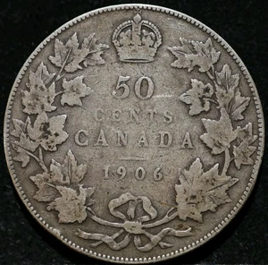 50 Cent Canada 1/2 Or Half Dollar 1906 Old Antique Silver Coin Scarce - Picture 1 of 2