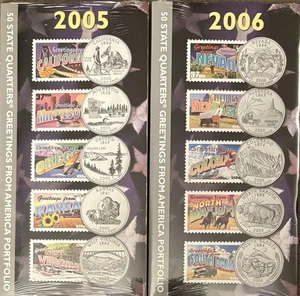 2005 & 2006 “50 state quarters and stamps” Greetings from America Set - Picture 1 of 3