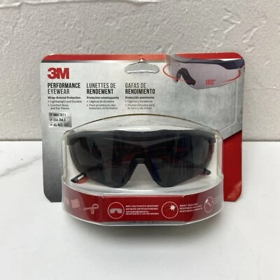 Gafas de seguridad 3M, diseño aerodinámico, negras con marco de acento rojo, lentes grises, anti Foto 1 de 4